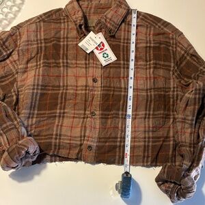 Brown Plaid Cropped Flannel Shirt